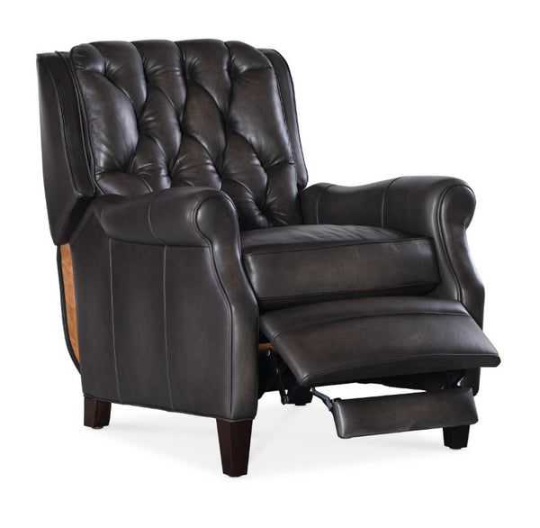 Hooker Furniture Palmer Semi-Aniline Top-Grain Leather Recliner With Tufted Back, Rolled Arms & Dark Wood Legs Grey RC111-PB-095