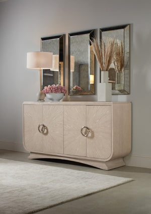 Hooker Furniture Nouveau Sandstone Buffet With Venting & Integrated Power, Soft-Close Doors, Felt Tray Storage Elegance 6500-75900-80