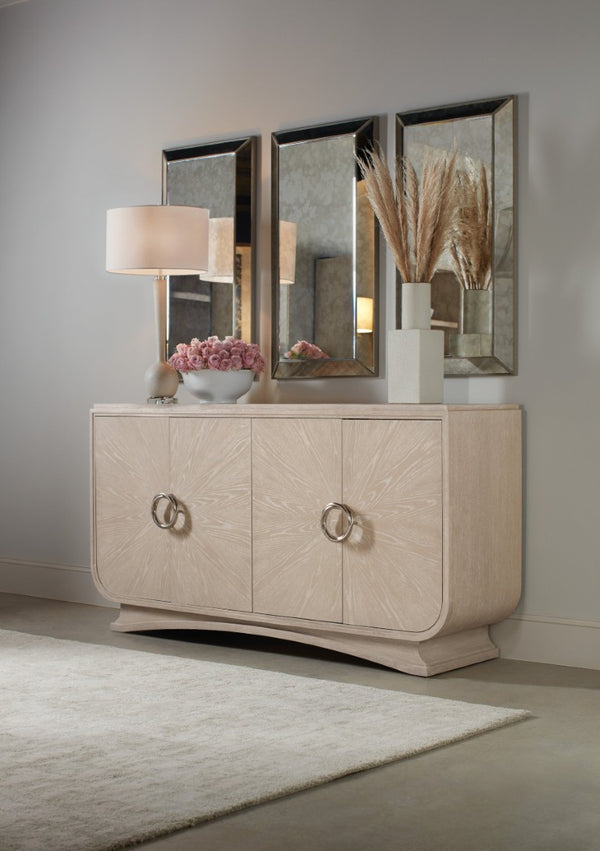 Hooker Furniture Nouveau Sandstone Buffet With Venting & Integrated Power, Soft-Close Doors, Felt Tray Storage Elegance 6500-75900-80