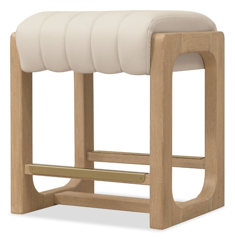 Hooker Furniture Banyon Counter Stool With White Oak Frame, Leather Upholstery, Brushed Brass Footrest — Modern Craftsmanship Beige 6081-75350-82