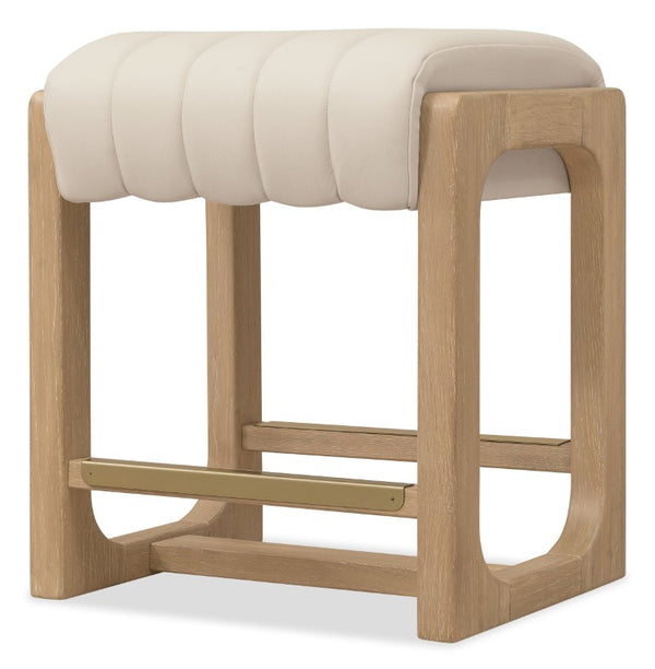 Hooker Furniture Banyon Counter Stool With White Oak Frame, Leather Upholstery, Brushed Brass Footrest — Modern Craftsmanship Beige 6081-75350-82