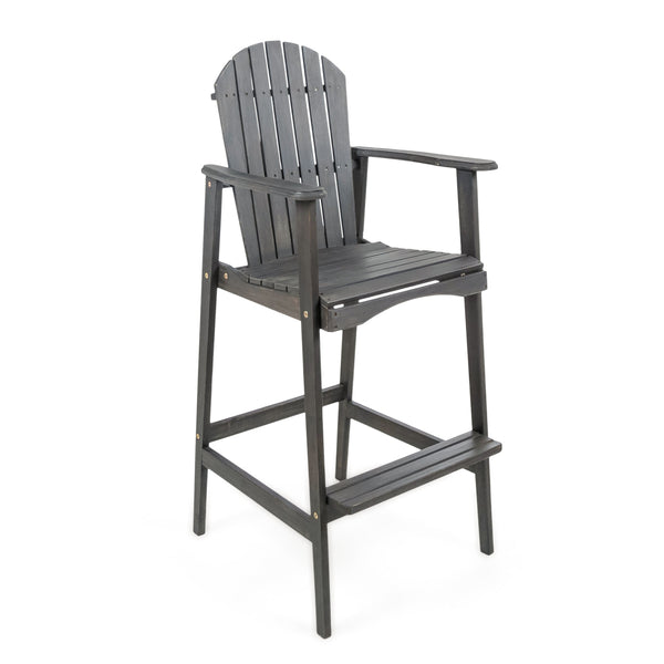 English Elm Outdoor Solid Acacia Wood Adirondack Barstools Set of 2 for Patio Deck Entertaining 61680.00DGRY