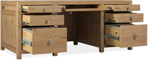 Hooker Furniture Driftwood Executive Desk With Buckboard Sun-Faded Oak Finish, 7-Drawer Storage, Locking Files Light Wood 6820-10462-80