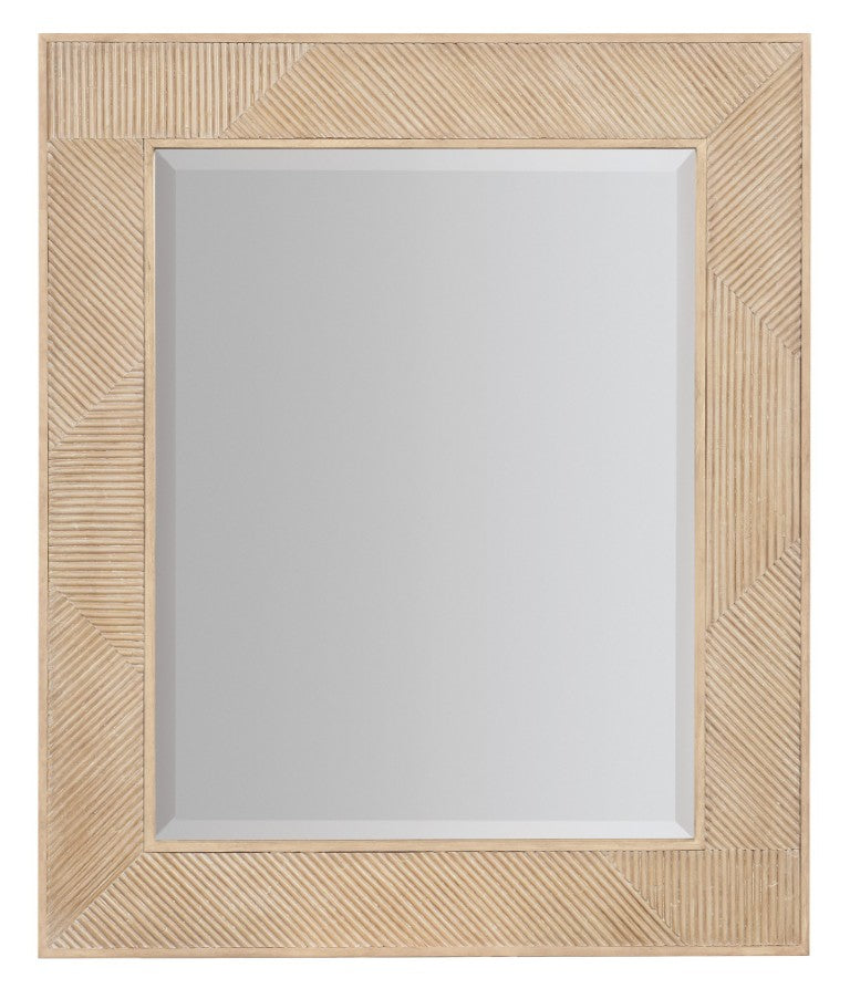 Hooker Furniture Retreat Textured Reeded Mirror With Beveled Edge, 48"X40" Coastal Dune Frame For Calm Spaces Light Wood 6950-90004-80