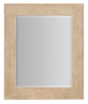 Hooker Furniture Retreat Textured Reeded Mirror With Beveled Edge, 48"X40" Coastal Dune Frame For Calm Spaces Light Wood 6950-90004-80