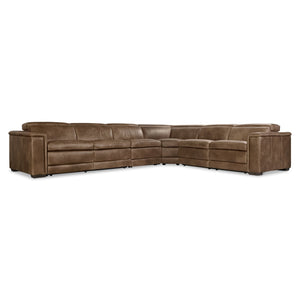Bernhardt Bernhardt Lioni Leather Power-Motion Sectional With Usb Charging, Power Headrests, Sleek Contemporary Design Brown 153.5" W x 122.5" D x 32.5" H K2088