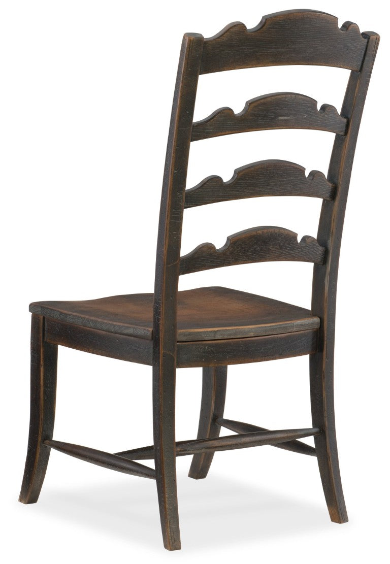 Hooker Furniture Hill Country Twin Sisters Ladderback Side Chair — Distressed Anthracite Hardwood Seat, Rustic Farmhouse Charm 5960-75310-BLK
