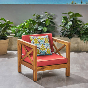 English Elm Brava Outdoor Acacia Wood Club Chair with Slatted Cross-back Mid-century Patio Design 65545.00RED