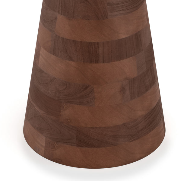 English Elm Kramer Handcrafted Acacia Side Table in Cognac Brown with Antique Brass Stem and Cone Pedestal Base B136P158772