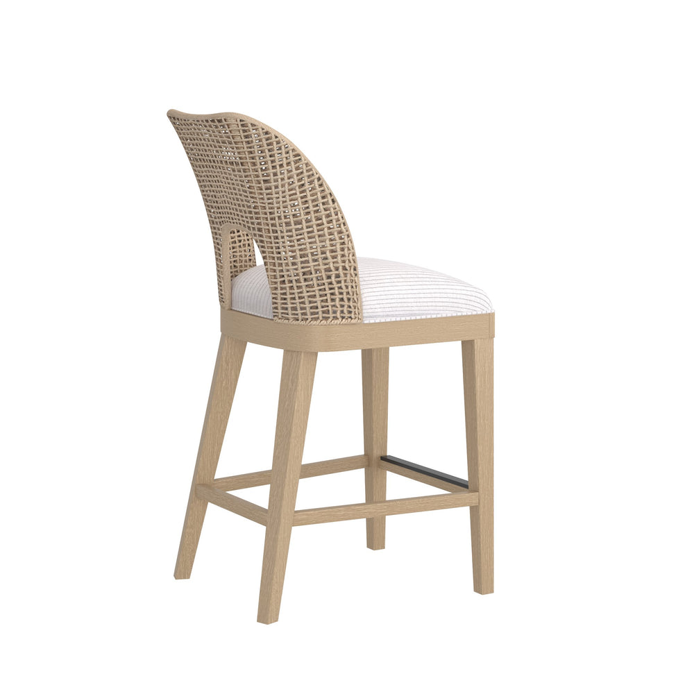 A.R.T. Furniture Frame Woven Counter Stool - Modern Design With Natural Cane Back & Striped Upholstered Seat, Chic Look Brown Ash & Poplar Solid,Plank,Effect Flakey & Quarter,Sawn Oak Veneer,Cane,Foam,Fabric 278209-2335cl