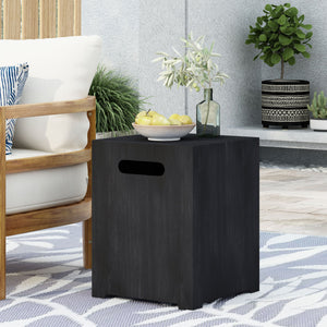 English Elm Propane Tank Cover Outdoor Iron Side Table with Slatted Storage for Fire Pit Patios 67760.00BLKBRS