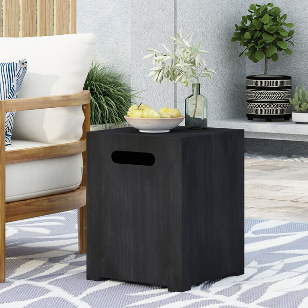 English Elm Propane Tank Cover Outdoor Iron Side Table with Slatted Storage for Fire Pit Patios 67760.00BLKBRS