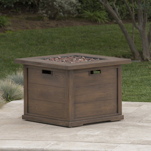English Elm Outdoor Square Gas Fire Pit 40000 Btu Mgo Wood Grain Finish Propane Tank Enclosed 61907.00-40K