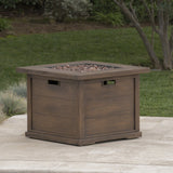 Christopher Knight Home® - Noble House - Ellington Outdoor Brown Wood Patterned Square Gas Fire Pit