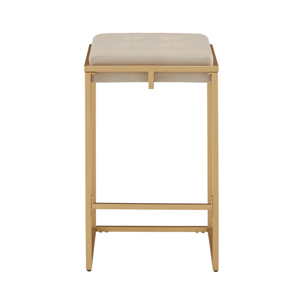 Homelegance By Top-Line Piper Gold Finish Metal Velvet Button Tufted 24" Counter Height Stools (Set of 2) Beige Engineered Wood