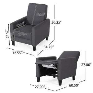 English Elm Christopher Knight Home® - Smoke Low-Profile Fabric Push Back Recliner Chair for Small Spaces, Tapered Legs & Pipe Edge Accents 52422.00FSMK