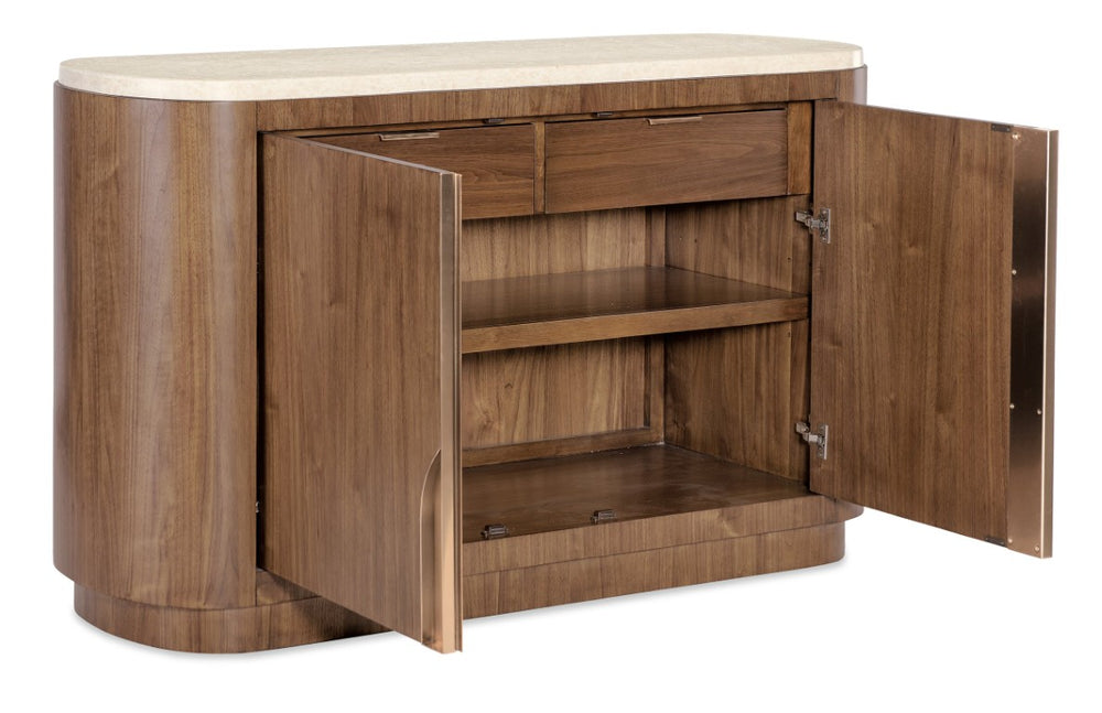 Hooker Furniture Eleana Server With Light Caramel Walnut, Honed Marble Top & Sunlit Bronze Hardware — Elegant Buffet 7252-75903-85
