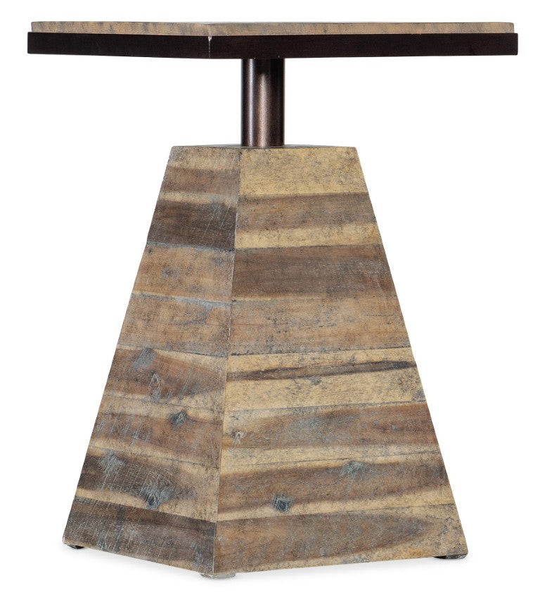Hooker Furniture St. Armand Pyramid Drink Table With Solid Acacia Base, Metal-Trim Top, Rustic Natural Finish Accent 5601-50003-LTWD