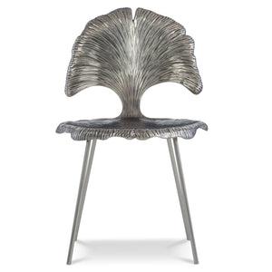 Bernhardt Bernhardt Felicity Cast Aluminum Metal Chair With Ginkgo Leaf Design, Shiny Nickel Finish, Durable Elegance 301547