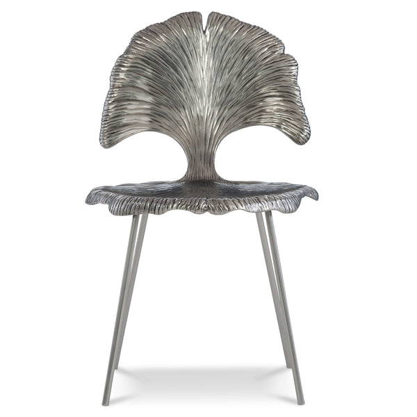 Bernhardt Bernhardt Felicity Cast Aluminum Metal Chair With Ginkgo Leaf Design, Shiny Nickel Finish, Durable Elegance 301547