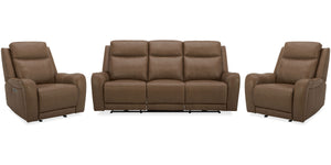 Parker House Haywood - Butternut Power Reclining Sofa And Two Recliners Brown 100% Leather ,Leather Match Mhay-311ph-btnt