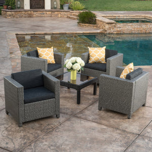 Christopher Knight Home® - Noble House - Puerta Outdoor Mixed Black Club Chairs with Dark Grey Water Resistant Cushions - Set of 4