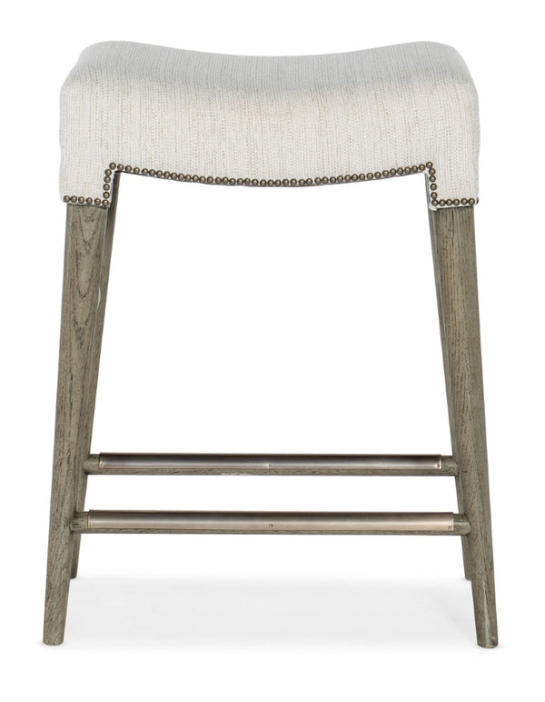 Hooker Furniture Linville Elegant Stack Rock Counter Stool In Remington Porcelain Fabric With Mink Wood Frame & Nailhead Trim 15.00 L x 20.25W x 25.00H 6150-75451-85