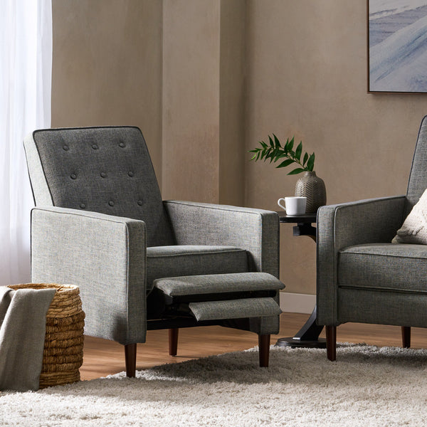 English Elm Christopher Knight Home® - Fabric Recliner Chair Mid-Century Modern Pushback Single Sofa with Tufted Cushion, Birch Legs, Cozy Comfort Gray 60741.00GRY