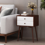 Christopher Knight Home® Knight Brown/White Side Table, Mid-Century Style, 2 Drawers - Rubberwood Legs