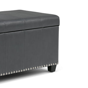 English Elm Amelia Storage Ottoman Bench with Hidden Compartment, Nailhead Trim, Stitched Faux Leather Seat Dark Gray B136P159108