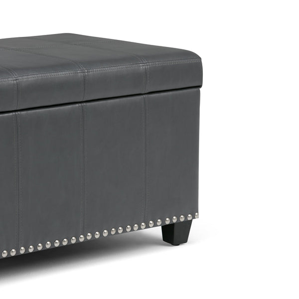 English Elm Amelia Storage Ottoman Bench with Hidden Compartment, Nailhead Trim, Stitched Faux Leather Seat Dark Gray B136P159108