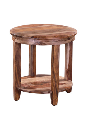 Porter Designs Porter Sonora Round End Table - Handcrafted Solid Sheesham Wood With Elegant Beveling & Tapered Legs Brown Wood 05-196-08-9740