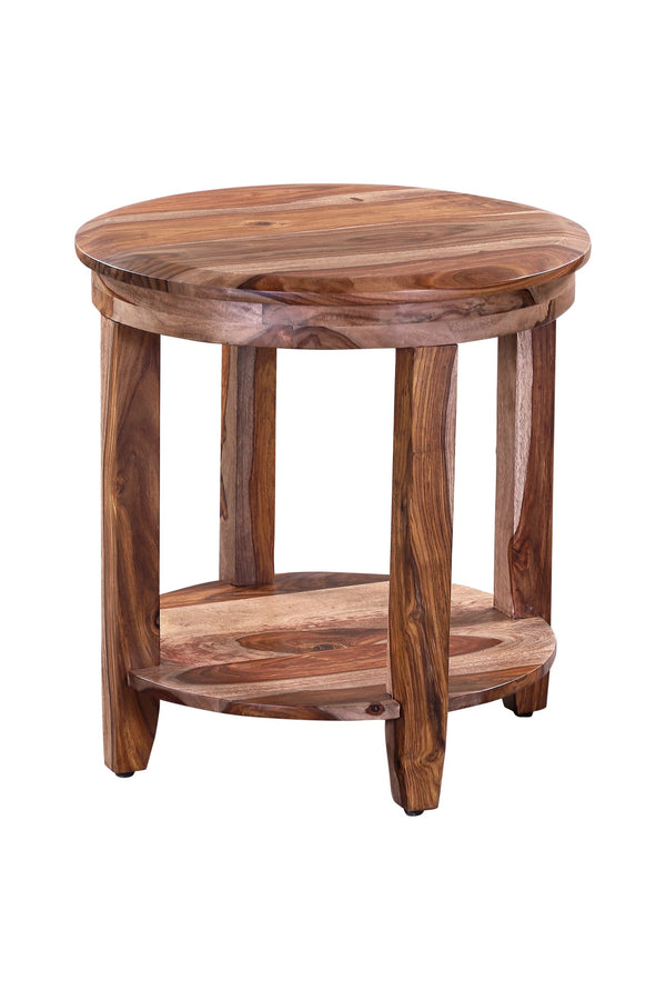 Porter Designs Porter Sonora Round End Table - Handcrafted Solid Sheesham Wood With Elegant Beveling & Tapered Legs Brown Wood 05-196-08-9740