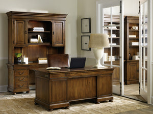 Hooker Furniture Archivist Pecky Pecan Executive Desk With Leather Writing Surface, Antique Bronze Hardware & Storage 5447-10563