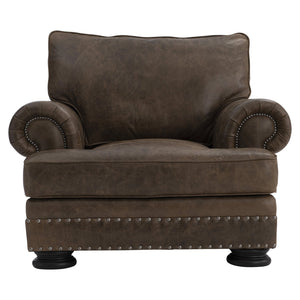 Bernhardt Bernhardt Foster Mocha Leather Chair — Generously Scaled Roll Arm Accent With Nailhead Trim, Luxurious Finish 5372LMO