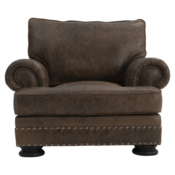 Bernhardt Bernhardt Foster Mocha Leather Chair — Generously Scaled Roll Arm Accent With Nailhead Trim, Luxurious Finish 5372LMO