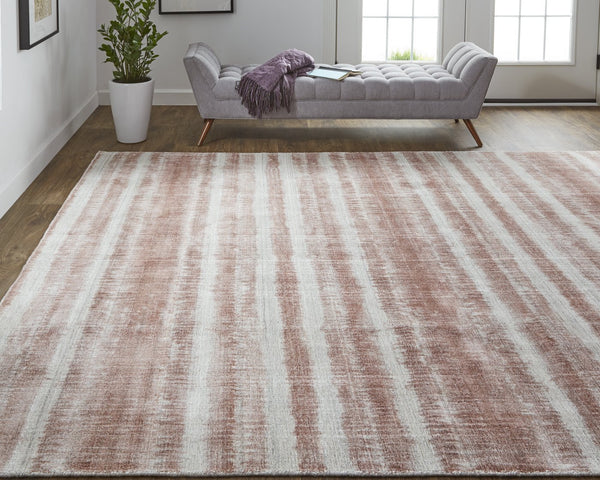 Feizy Rugs Mackay Hand Woven Viscose And Wool Low Pile Striped Rug For Luxurious Modern Home Decor Tan,Ivory,Pink Viscose,Wool Mky8824fblh000e10