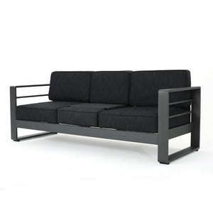 English Elm Christopher Knight Home® - CAPE modern 3-seater outdoor sofa with aluminum frame, convertible tray table, water-resistant cushions DARK GREY 58981.00CUSGRY