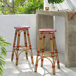 English Elm Outdoor Tropical Pe Rattan Backless Barstools Aluminum Frame Poolside Set of 2 72607.00RD