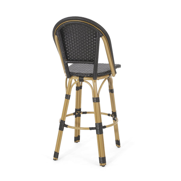 English Elm 29.5" Outdoor Pe Rattan Bistro Barstools Set of 2 Woven Teal French Cafe Style 72606.00BLK