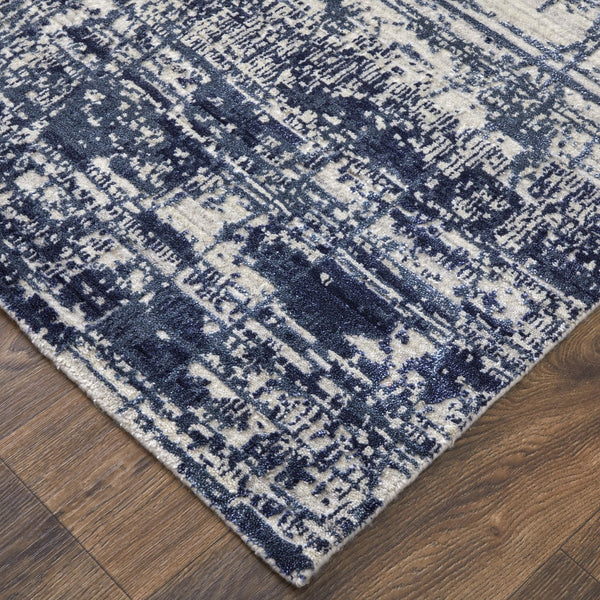 Feizy Rugs Eas69aef Eastfield Artisanal Hand-woven Viscose And Wool Abstract Rug - Modern Style For Any Space Blue,Ivory Viscose,Wool Eas69aefblu000f00