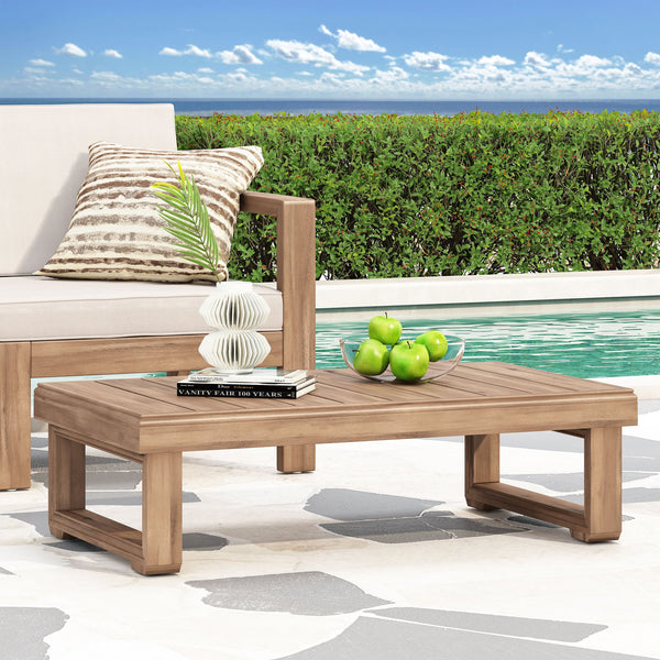 English Elm Christopher Knight Home® - WESTCHESTER Acacia Coffee Table for Outdoor Patio, Rustic Slat Top with Sled Legs, Durable 38.5"W 69079.00BBGE