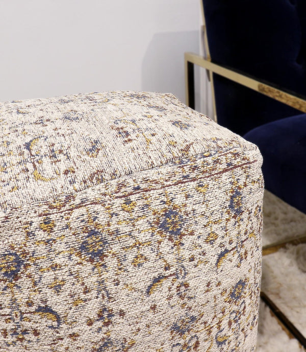 Pasargad Home Grandcanyon Cotton Pouf In Navy/Ivory - Chic Handcrafted Accent For Any Room Toupe Cotton Ppf-313-1