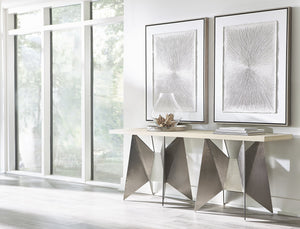 Bernhardt Bernhardt Solaria Console Table — 72" Rustic Modern White Oak Top With Shiny Nickel Origami Bases 310911
