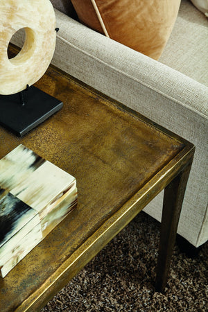 Bernhardt Bernhardt Benson Cast Aluminum End Table In Vintage Brass Finish With Gallery Top, Sleek Accent 438121