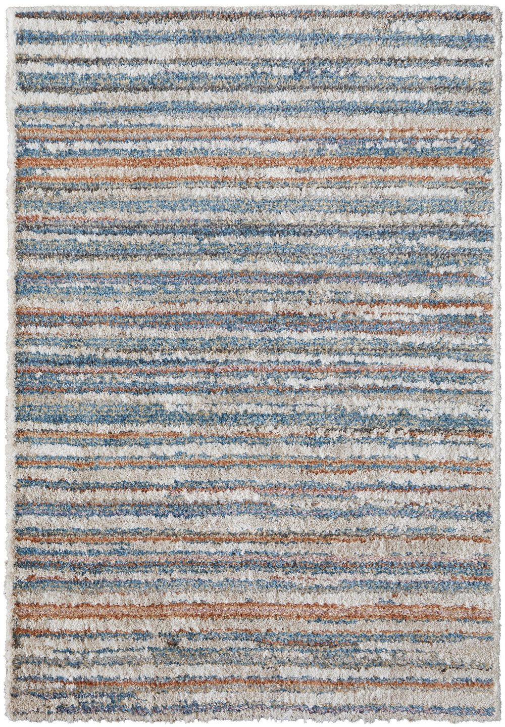 Feizy Rugs Mynka High Pile Polyester Striped Rug – Stylish, Pet-friendly, Stain-resistant, Easy-care Area Decor Ivory,Blue,Orange Polyester Myn39iefmlt000p00
