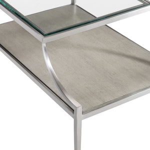 Bernhardt Bernhardt Cornelia Bi-Level Glass Side Table With Nebbia Wood Shelf Brushed Stainless Steel Legs 331121