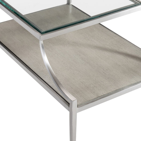 Bernhardt Bernhardt Cornelia Bi-Level Glass Side Table With Nebbia Wood Shelf Brushed Stainless Steel Legs 331121