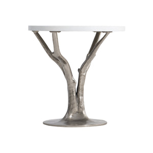 Bernhardt Bernhardt Cyprus Outdoor Side Table With Bone Grc Top & Faux‑Bois Shiny Nickel Base, Weather‑Resistant X05125