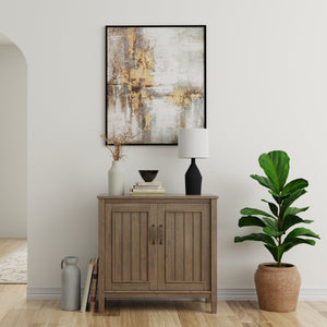 English Elm Lev Solid Wood Low Storage Cabinet Smoky Brown – Handcrafted Transitional 2-Door Cabinet w/ Shelves, Bronze Handles B136P158818